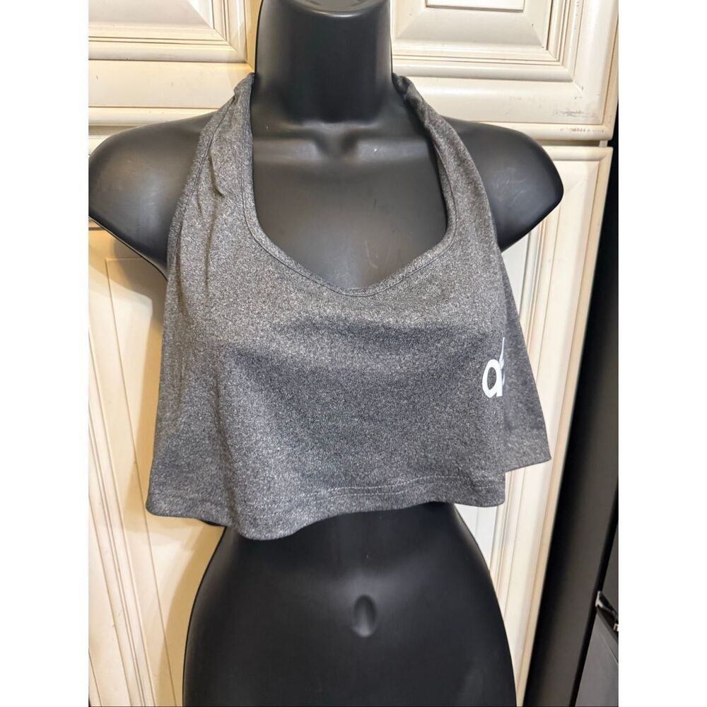 AB Women's Cropped Halter Scoop Neck Activewear Tank Top Heather Gray Size Large